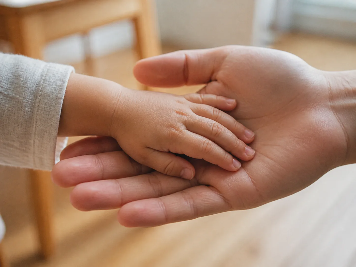 大人の手のひらに重なる子どもの手