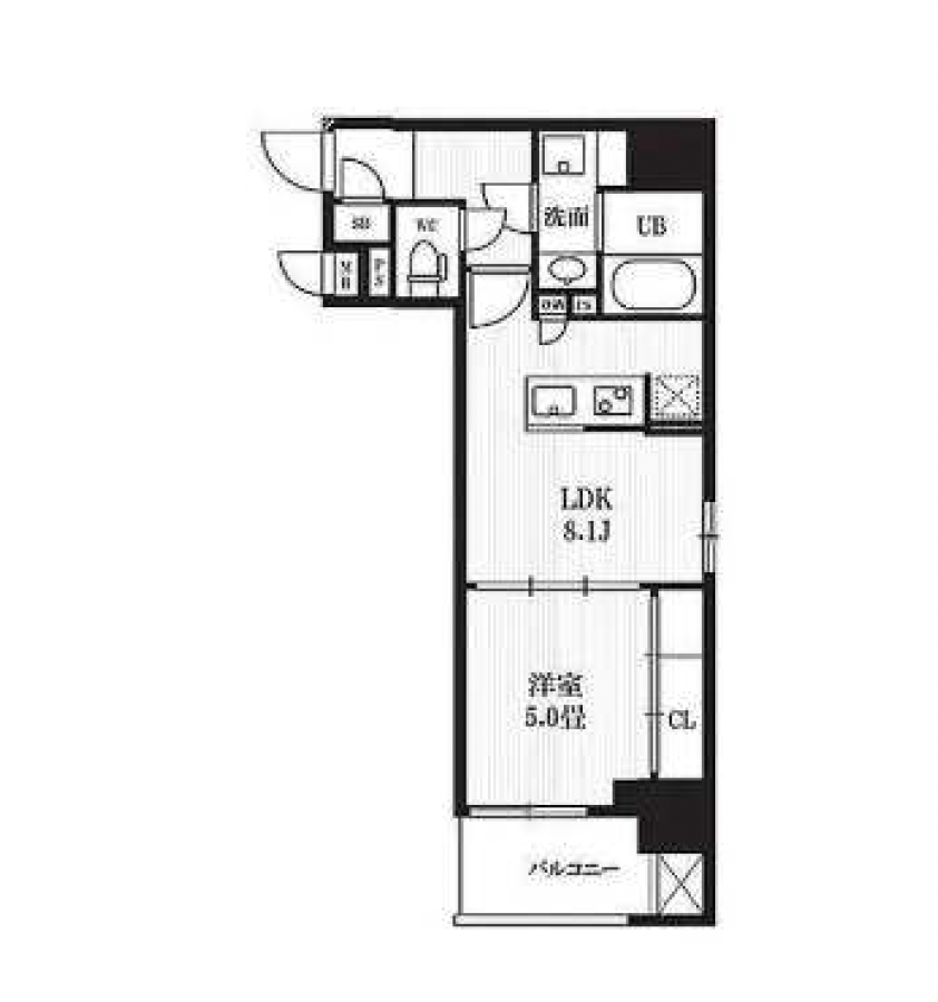 PEAKS神田 8F 1LDK 35.74㎡ 仲介手数料無料 間取り図 1LDK 35.74㎡