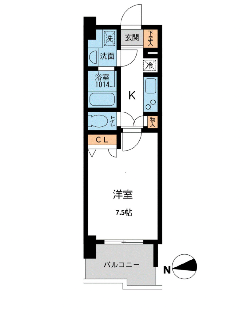 プライマル浅草橋 間取り図 1K 25.07㎡
