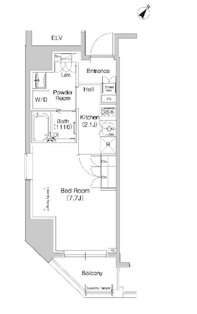 プラウドフラット東神田 間取り図 1K 25.15㎡