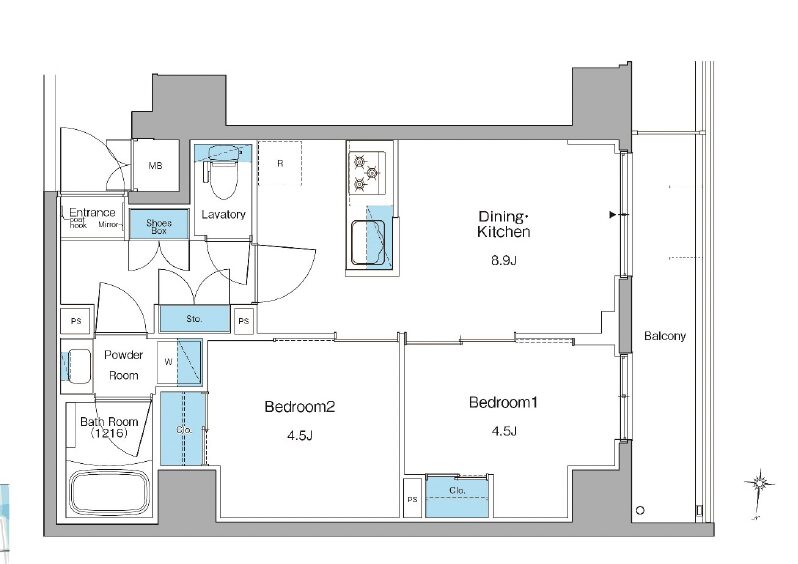 ルフォンリヴェント清澄白河 10F 2DK 42.05㎡ 間取り図 2DK 42.05㎡