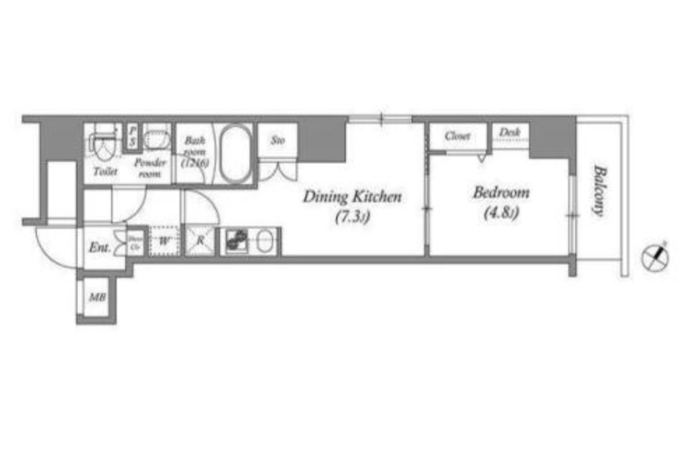 アーバネックス日本橋人形町 5F 1DK 20.44㎡ 仲介手数料無料 間取り図 1DK 30.44㎡