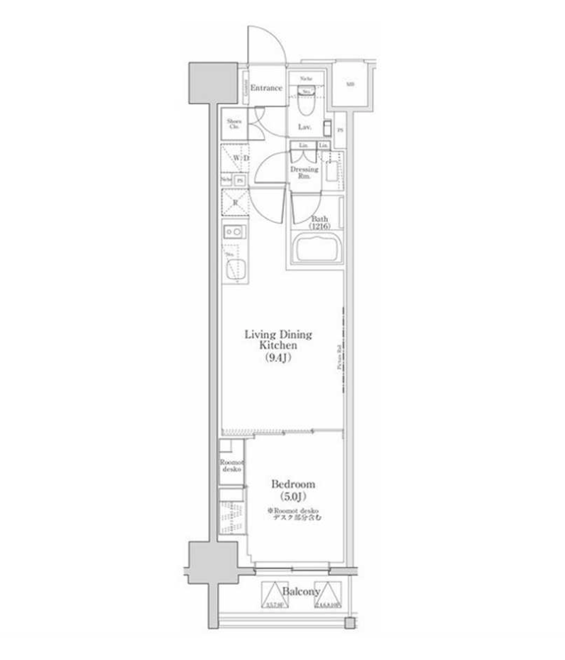 ザ・パークハビオ日本橋三越前 7F 1LDK 35.82㎡ 仲介手数料無料 間取り図 1LDK 35.82㎡