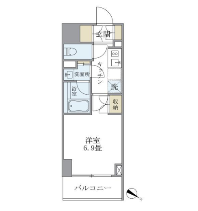 プランドール水天宮 7F 1K 25.13㎡ 間取り図 1K 25.13㎡