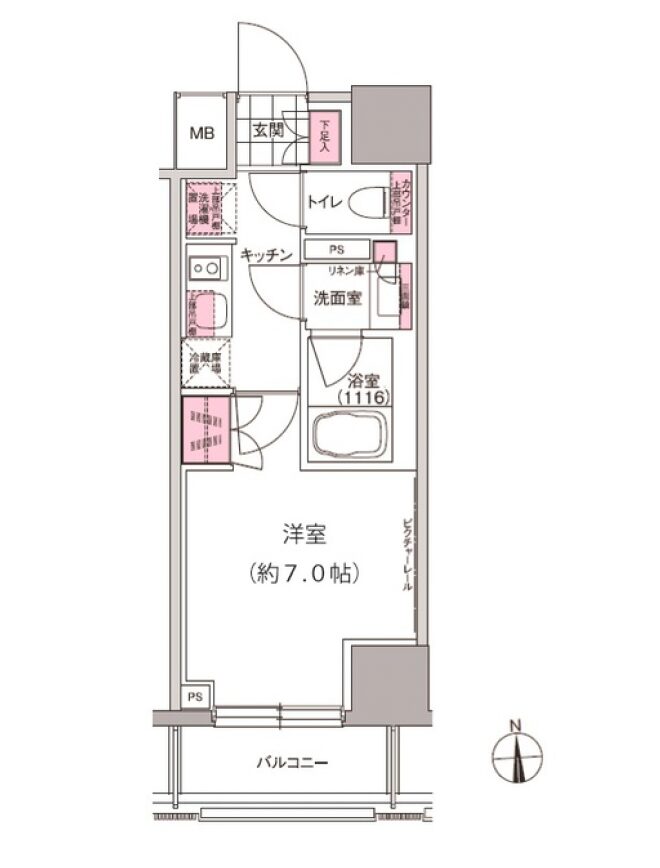 プレジリア東日本橋 12F 1K 25.02㎡ 仲介手数料無料 間取り図 1K 25.03㎡