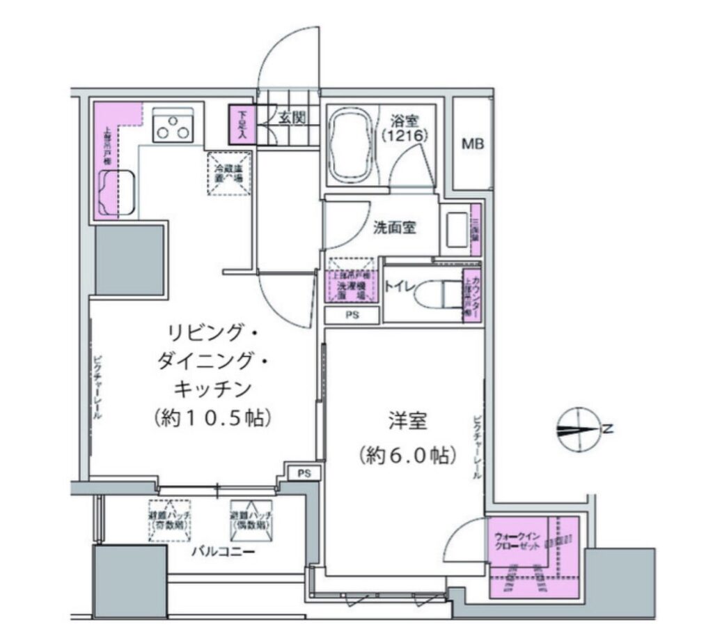 プレジリア東日本橋 2F 1LDK 40.01㎡ 仲介手数料無料 間取り図 1LDK 40.01㎡