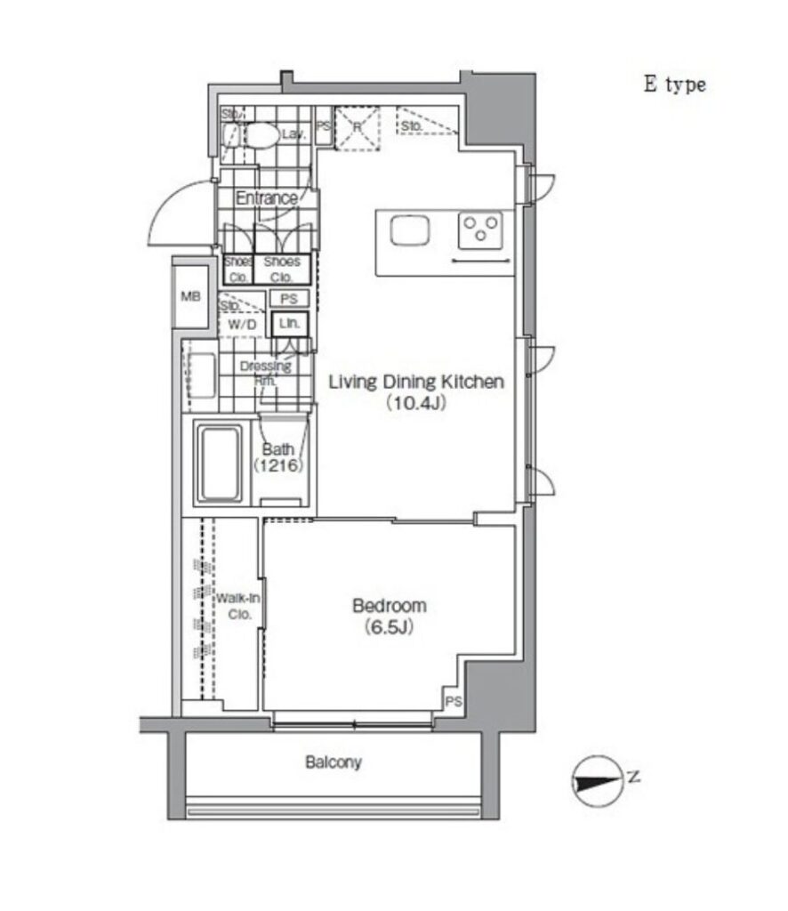 パークハビオ秋葉原エスト 3F 1LDK 40.75㎡ 仲介手数料無料 間取り図 1LDK 40.75㎡