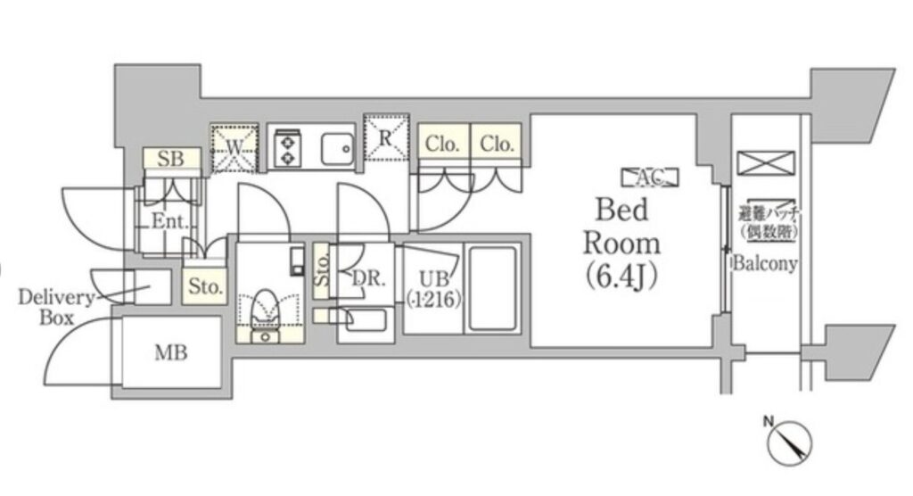 メゾンカルム日本橋馬喰町 4F 1K 25.09㎡ 仲介手数料無料 間取り図 1K 25.09㎡