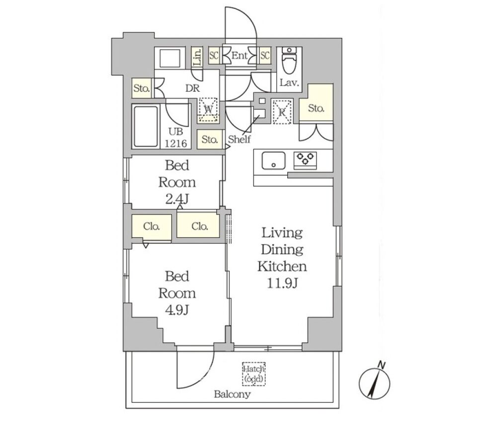 MFPRコート日本橋人形町 9階 2LDK 46.79㎡ 間取り図