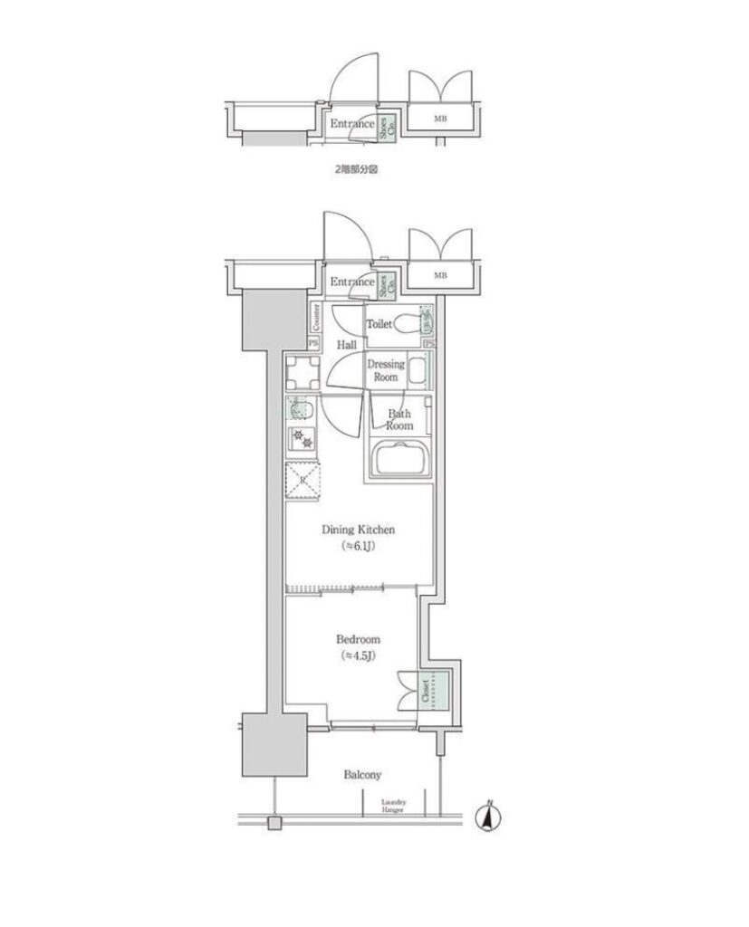 ブルックサイドレジデンス木場 1DK 27.94㎡の間取り図
