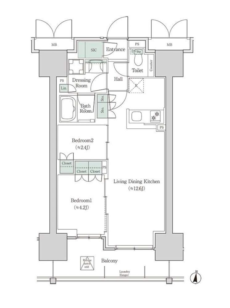 ブルックサイドレジデンス木場 2LDK+SIC 46.37㎡の間取り図